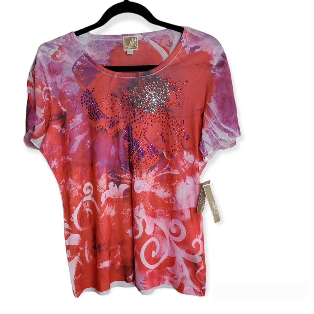 JM red printed flower with rhinestones colorful size PL( petite Large) …
